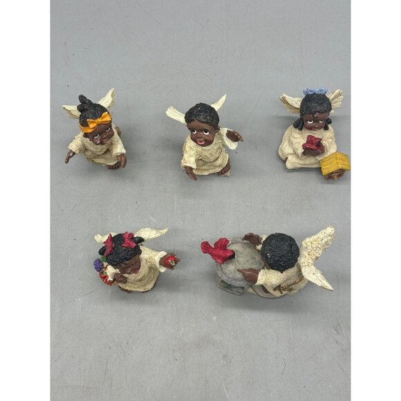 Set Of 5 African American Angel Christmas Figurines decor Birds Fruit READ - Picture 7 of 11